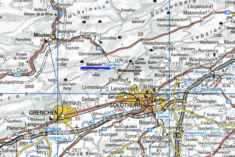 Карта окрестностей п.Nidlenloch