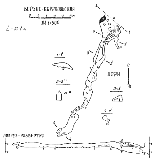 Схема пещеры Верхнекаракольская